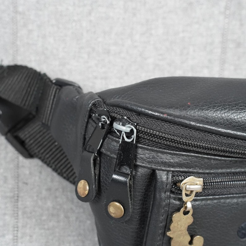 Vintage Disney Mickey Mouse Fanny Pack Black Faux Leather Waist Bag Embroidered image 2