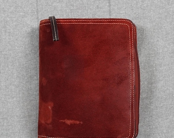 Franklin Covey Burgundy Red Suede Zippered 6 Ring Planner Binder Organizer