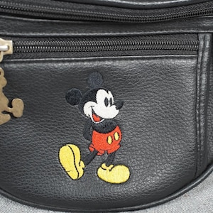 Vintage Disney Mickey Mouse Fanny Pack Black Faux Leather Waist Bag Embroidered image 4