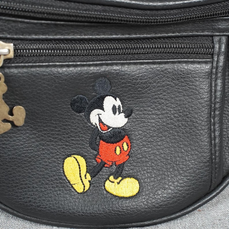 Vintage Disney Mickey Mouse Fanny Pack Black Faux Leather Waist Bag Embroidered image 4