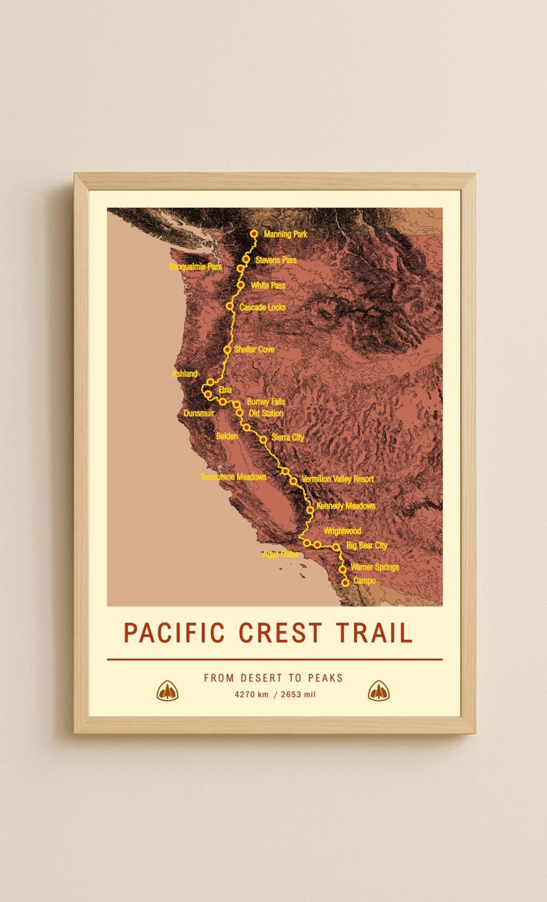 Pacific Crest Trail Map Print: PCT Thru-hike Poster – Vintage (digital ...