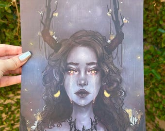 Sorrowful Dryad Art Print, Dark Ethereal Forest Spirit