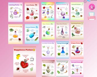 Magic Potion Recipe Cards Printable | Mud Kitchen Recipes | Outdoor Play | Forest School | Kids Potion Kit | Dramatic Play | Love Potion