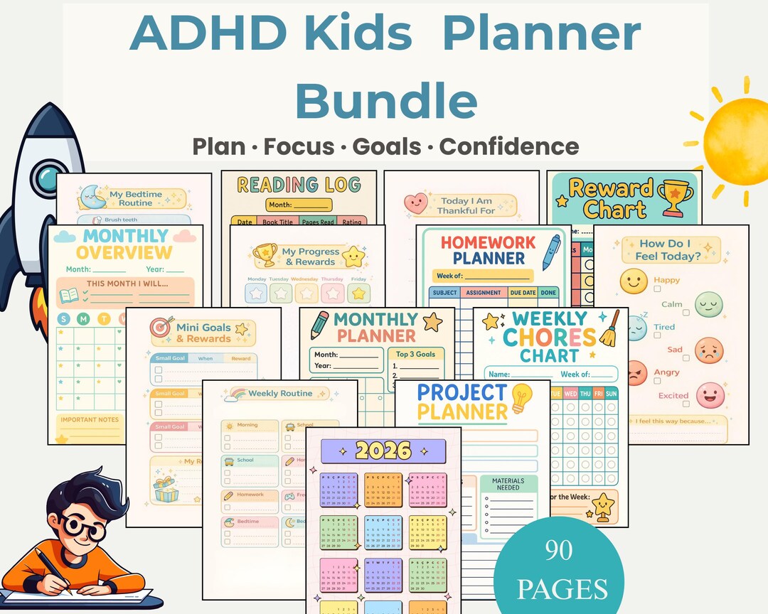 ADHD Kids Planner Bundle – Daily Routine, Goals & Fun Trackers - Etsy