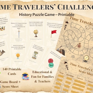 History Trivia Puzzle Game: 140 Printable Cards (PDF Download