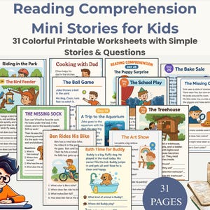 Reading Comprehension Worksheets about Professions for Kids, Kindergarten to Grade 4; Beginner Readers; Prek Reading Comprehension