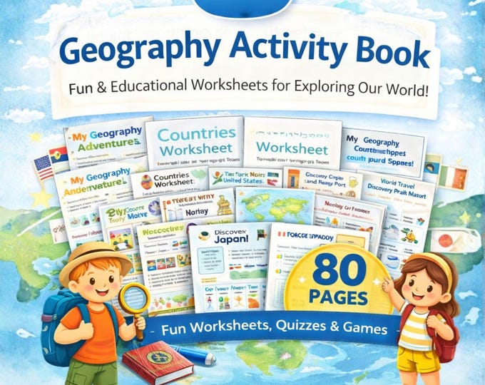 Geography Activity Pack: Kids' Maps, Continents, Oceans (printable PDF