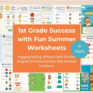 First Grade Printable Bundle, Printable First Grade Activity, Educational Classroom Worksheets, Homeschool Printables 1st Grade Summer Work