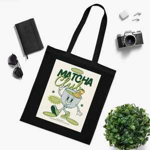Cotton Tote Bag Matcha Club, Green Tea Lover Gift, Reusable Grocery Bag, Eco-Friendly Shoulder Bag, Farmers Market Tote, Shopping Bag