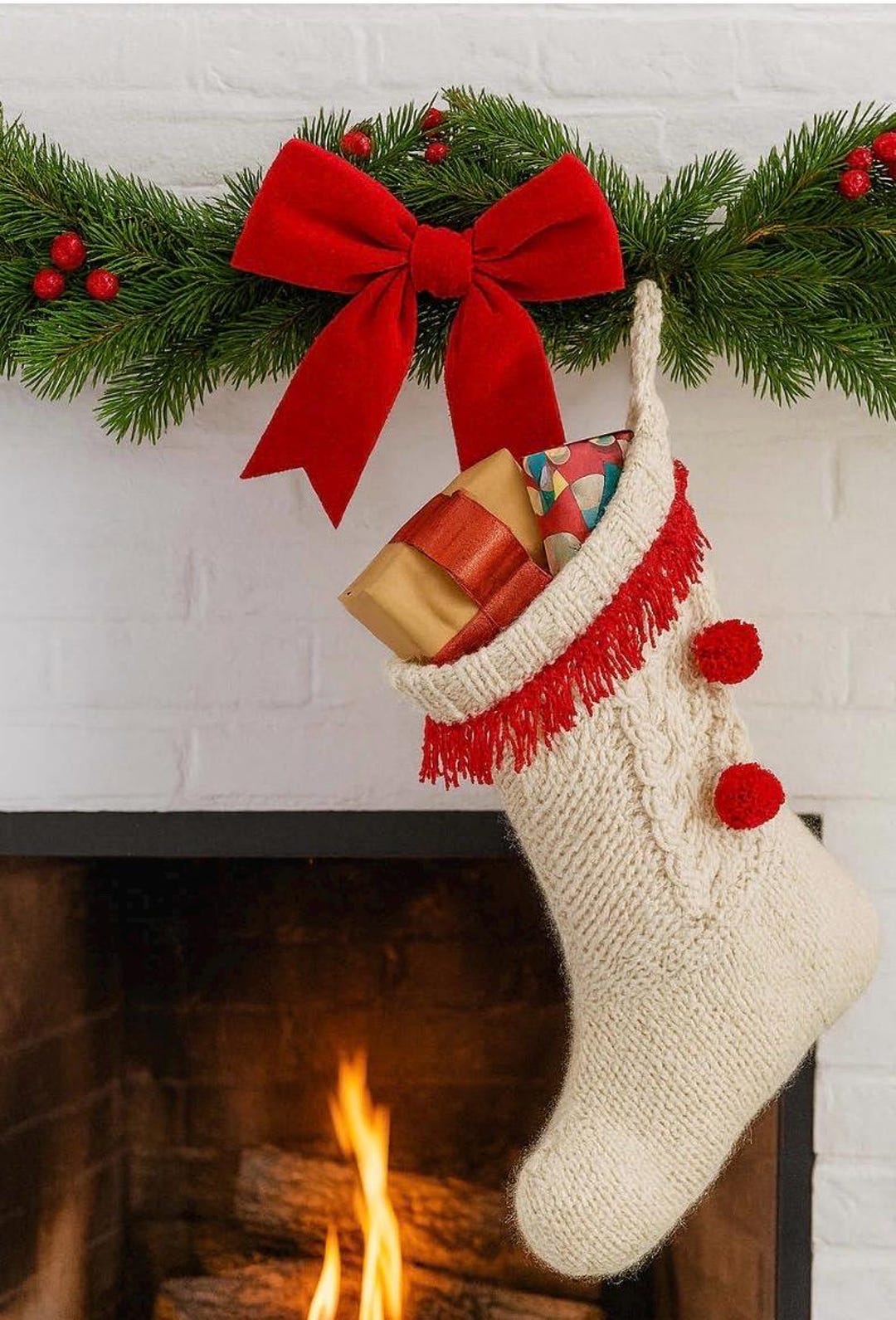 Cable Knit Christmas Stocking – Pom Pom Holiday Decor (PDF Pattern - Etsy