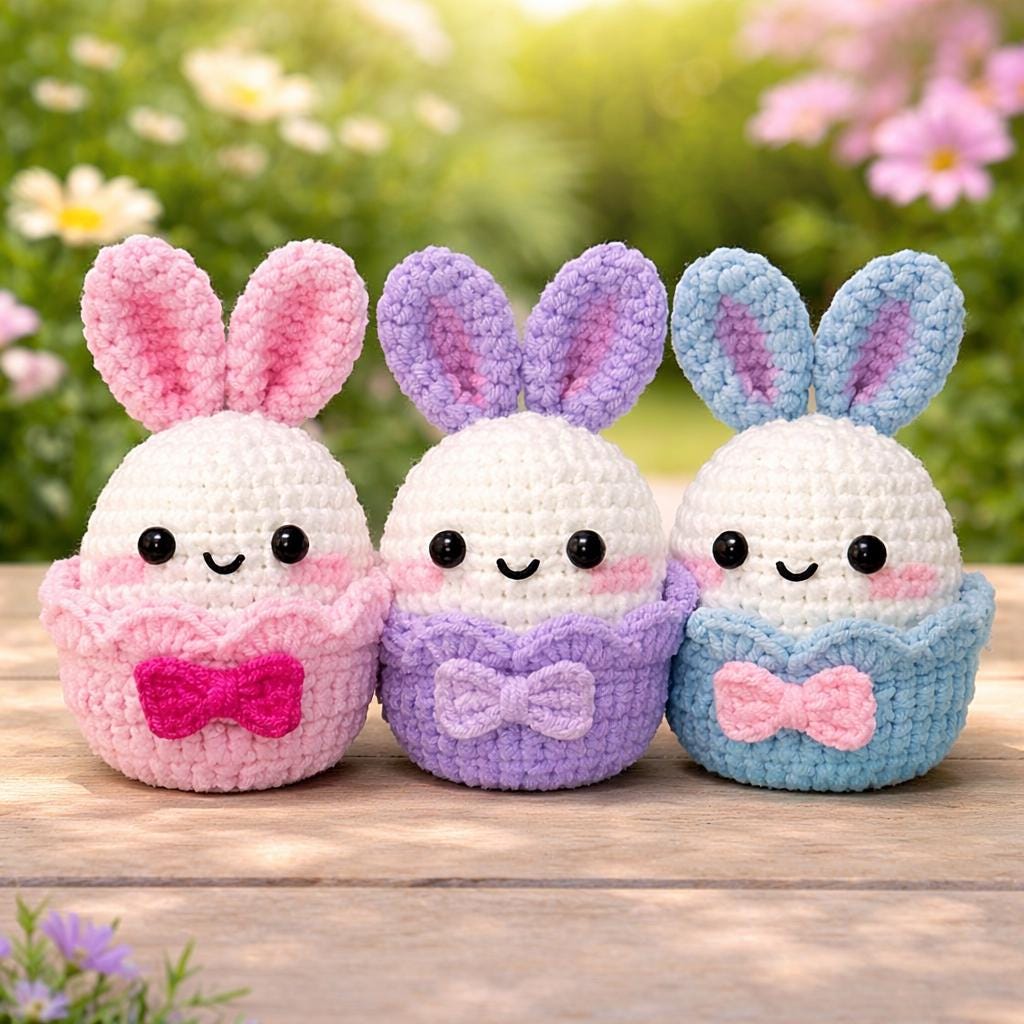 40 Easter Bunny Crochet Patterns for Spring Gifts, Baskets, and Home Decor 22 Easter Bunny Crochet Pattern Amigurumi Cracked Egg Toy