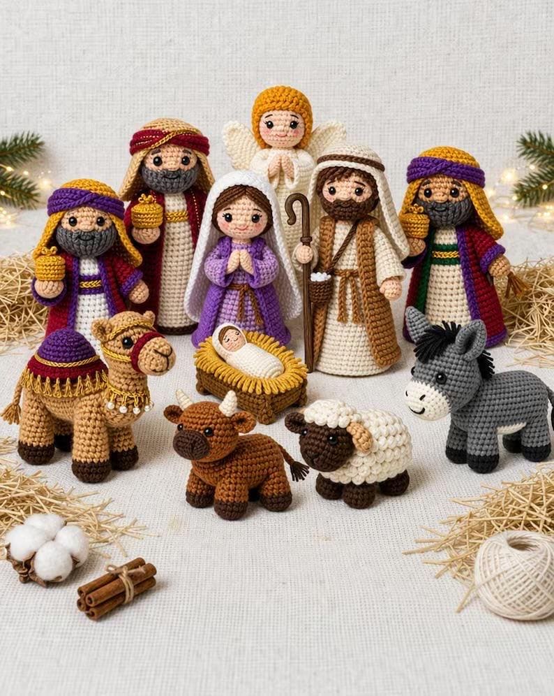 Nativity Crochet Pattern Set PDF | Baby Jesus, Mary, Joseph, Animals ...