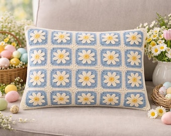 Crochet Daisy Cushion Pattern | Granny Square Pillow Cover (PDF Download)