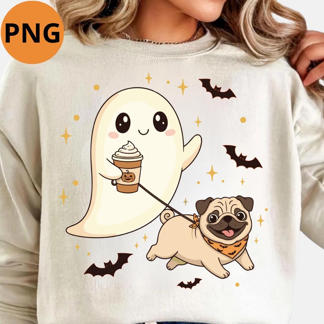 Ghost Pug Halloween PNG | Cute Costume Dog Clipart (instant Download ...
