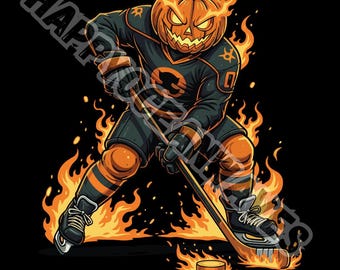 Ice Hockey Pumpkin PNG l Funny Hockey Player Jack O Lantern Clipart | Digital Download