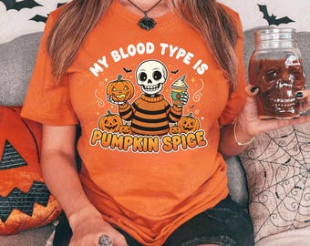 Il mio gruppo sanguigno è Pumpkin Spice PNG / Design autunnale del caffè (download digitale)