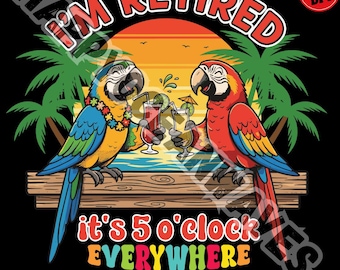 Retired Parrot PNG | Tropical Beach, 5 O'Clock Design