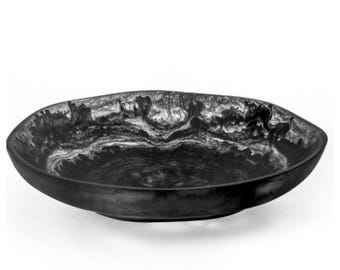 Large Wavy Resin Bowl – Black Swirl