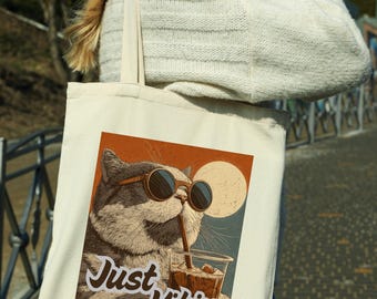 Bolsa de lona con estampado de gato: bolsa ecológica reutilizable, regalo ideal para amantes de los gatos, moderna bolsa de lona con diseño de gato, diseño divertido.