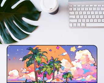 Alfombrilla de escritorio Kawaii Island Beach, alfombrilla de ratón para juegos en tonos pastel