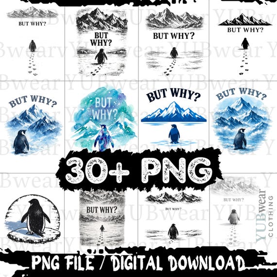 30+ But Why Penguin Bundle, Vintage Nihilist Penguin PNG, Cute Animal Humor Graphic Design, Digital Download