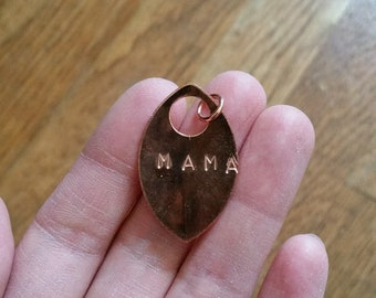 Hand Stamped Mama or Papa Pendant Talisman - Copper or Brass / Rustic Mothers Day New Parent Gift, Motherhood Mom Dad Child Initials Jewelry