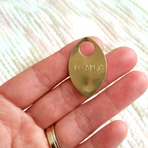 Hand Stamped Mama or Papa Pendant Talisman Copper or Brass / Rustic Mothers Day New Parent Gift, Motherhood Mom Dad Child Initials Jewelry image 5