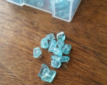 Tiny Bright Blue Apatite Chips Stones - Set of 45 / DIY Jewelry Making Supply, Neon Blue Stones Drilled Stone