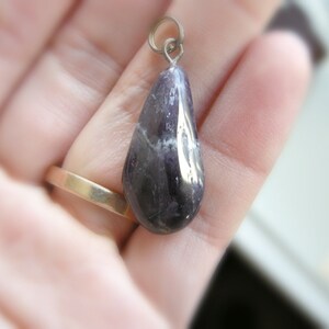 Vintage Freeform Amethyst Stone Pendant / Rustic Deep Plum Purple, Long Nugget Shaped, Unique February Birthstone Jewelry image 1