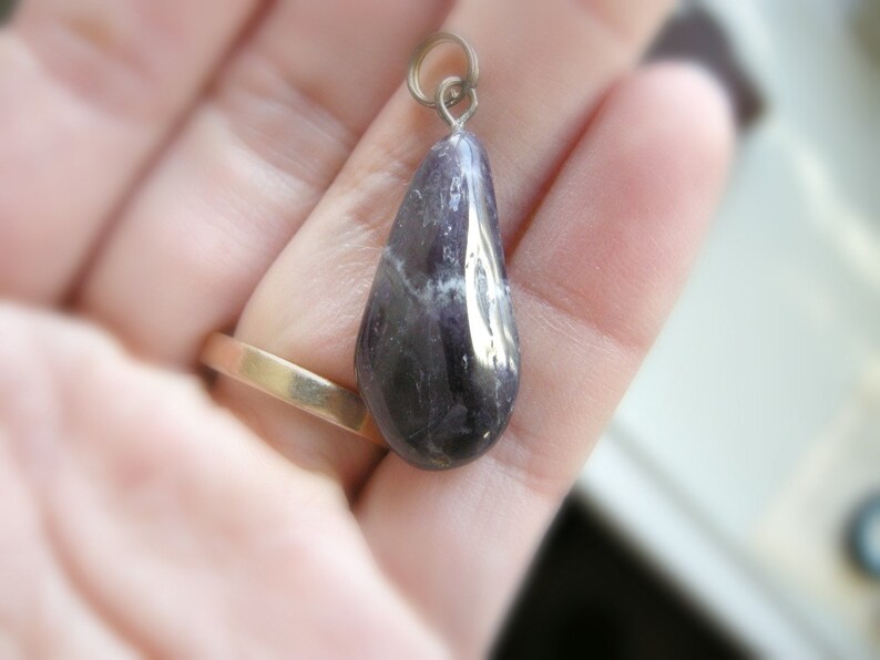 Vintage Freeform Amethyst Stone Pendant / Rustic Deep Plum Purple, Long Nugget Shaped, Unique February Birthstone Jewelry image 1