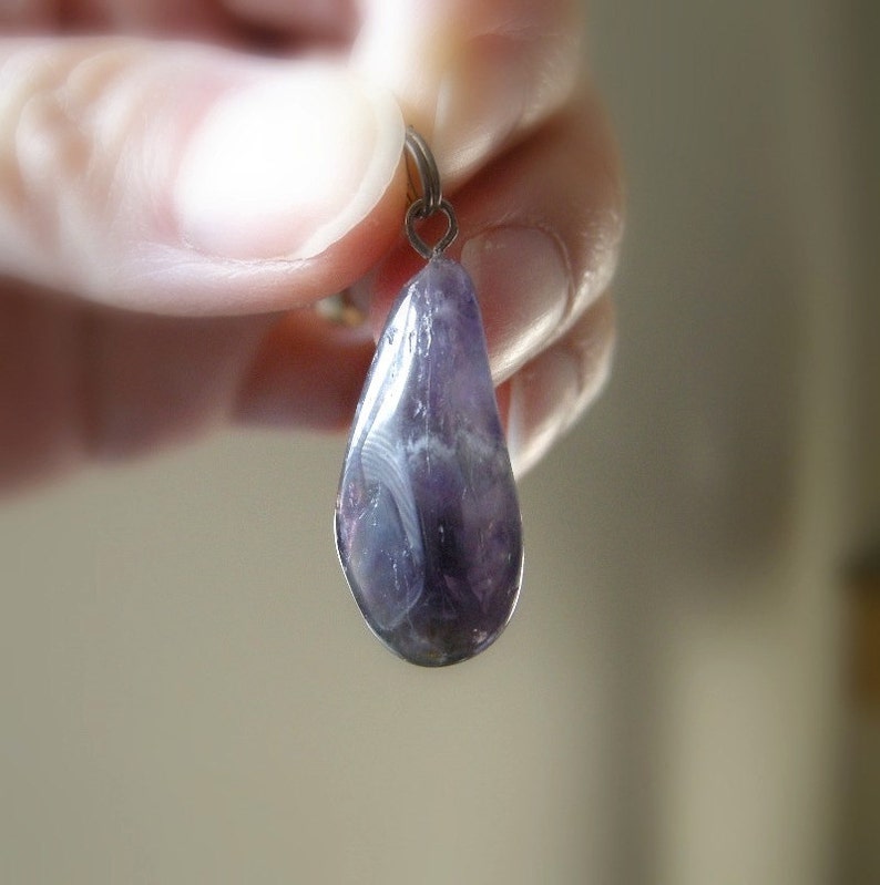 Vintage Freeform Amethyst Stone Pendant / Rustic Deep Plum Purple, Long Nugget Shaped, Unique February Birthstone Jewelry image 3