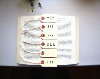 Witty Writer Gift SMALL Punctuation Tags Manila Bookmarks Set of 10 / Fun Unique Teacher Gift Stamped Tags Librarian Poet Writer Gift