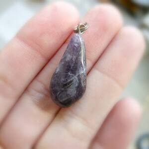 Vintage Freeform Amethyst Stone Pendant / Rustic Deep Plum Purple, Long Nugget Shaped, Unique February Birthstone Jewelry image 4