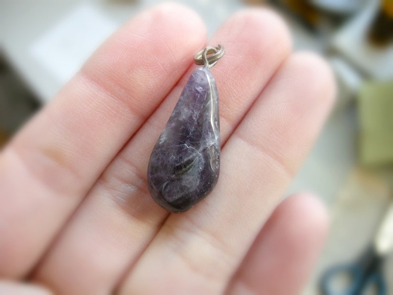 Vintage Freeform Amethyst Stone Pendant / Rustic Deep Plum Purple, Long Nugget Shaped, Unique February Birthstone Jewelry image 4