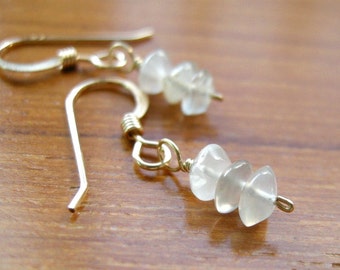 SALE Tiny White Moonstone Dangle Earrings - Gold Fill / Minimalist Jewelry Earrings, Small Dangle Winter Earrings, Christmas Gift for Her