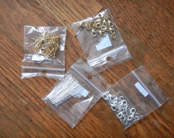 DESTASH Jewelry Making Findings - Gold Plated French Coil Ear Wires & Clasps, Stainless Steel Headpins, and Silver Plated Clasps
