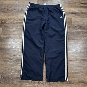 Vintage Adidas Striped Nylon Track Pants Mens Size XL Y2K Nylon Navy Streetwear