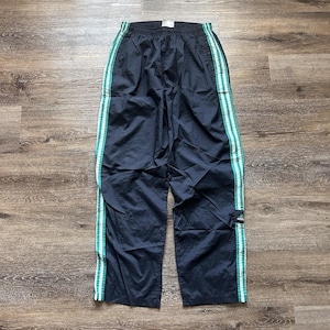 Vintage Adidas Track Pants Nylon Men&#39;s L Black Striped Skater Y2K 90s Streetwear