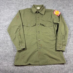 Vintage US Army OG 507 Accessoire Shirt JROTC Patch 1977 Selma Apparel Olivgrün