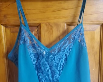 Vtg Victoria's Secret Gold Label Satin Cami Womens Sz M Teal Lingerie