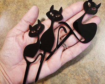 Cat Plant Stakes Set of 3 - Cute Black Acrylic Laser cut Kitty Cats, Garden Stakes, Plant décor, Plant Cat Guardians-Gifts