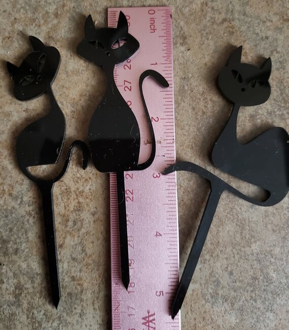 Cute Black Acrylic Laser cut CATS Garden and Plant décor Cute Gift set