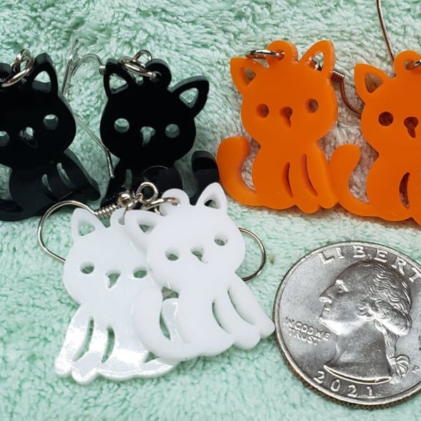 Earrings Black Acrylic Laser Cut Cats  Costume-gift-birthday, girls-costume party jewelry. Everyday Fun Dangle Earring Wear