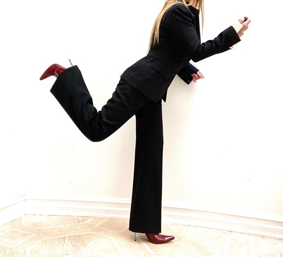 90s Gucci Tom Ford Era Black Wool and Leather Suit