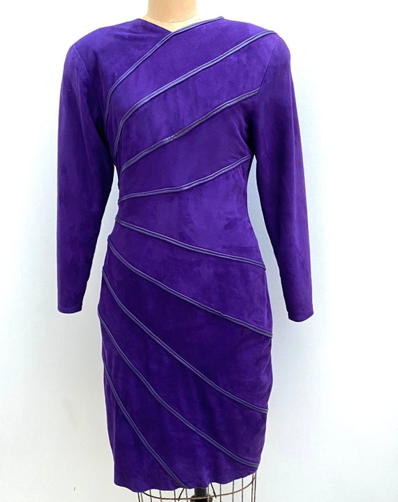 90'S Vakko Suede Dress Purple Suede Dress