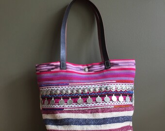 gypsy kuchi boho bag - banjara grainsack tote purse - purple handmade shoulder bag - large tribal hemp tote - Ibiza style bag