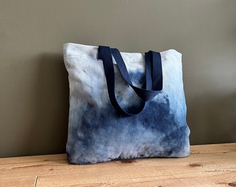 large canvas shoulder bag - blue market tote - large beach bag - canvas shoulder tote bag - hand dyed purse