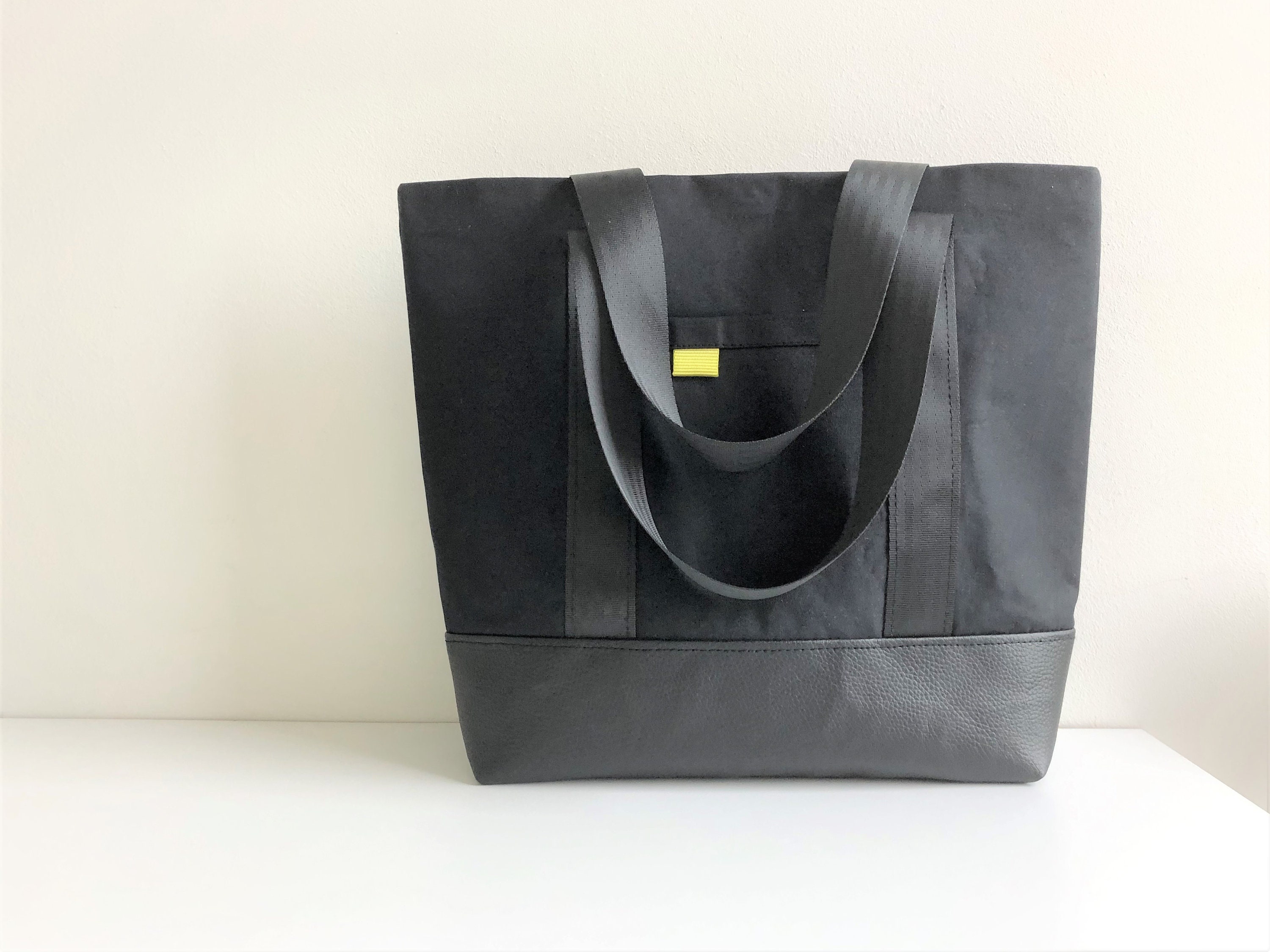 Minimal Black Canvas and Faux Leather Tote Shoulder Bag - Etsy