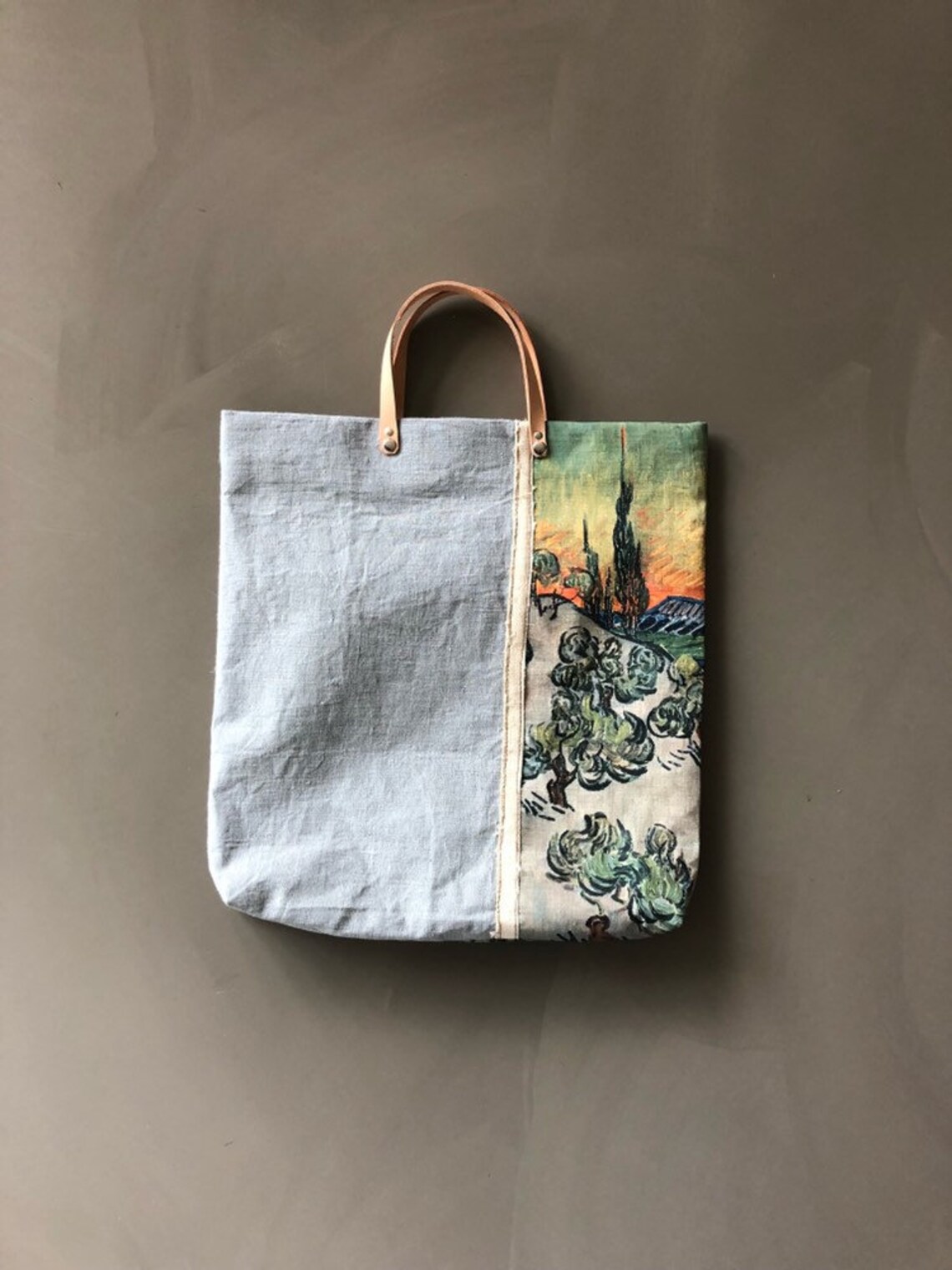 Art Print Painting Tote Bag Grey Canvas Linen Tote Bag Van Etsy