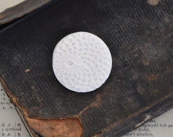 white clay brooch with delicate doilly imprint - white clay textured brooch - white doillie imprint brooch pin - unique  gift for her